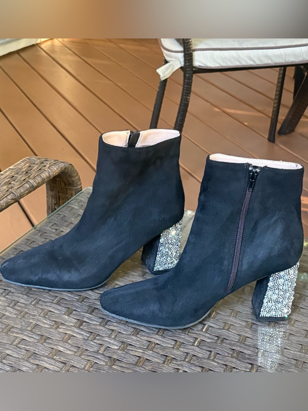 Betsey Johnson Keene Boots Black Rhinestone Heel Ankle Booties Women’s 8.5 M